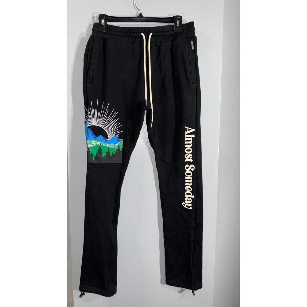 Almost Someday heavyweight black mountain‎ spellout cinch cuff sweatpant medium